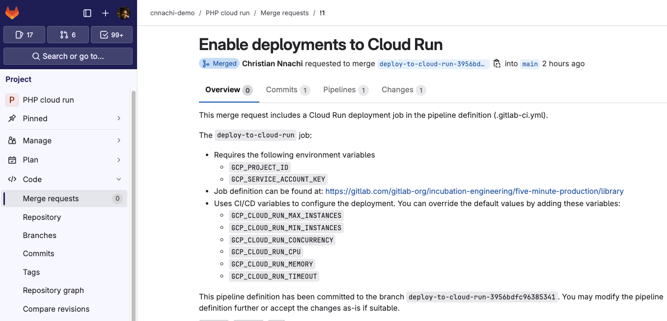 Enable Deployments to Cloud run screen