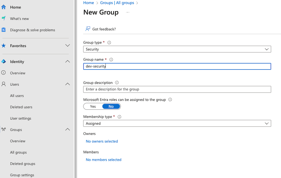 Creating a New Entra ID Group