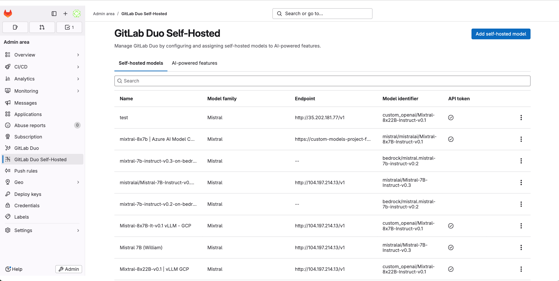 GitLab Duo Self-Hosted models