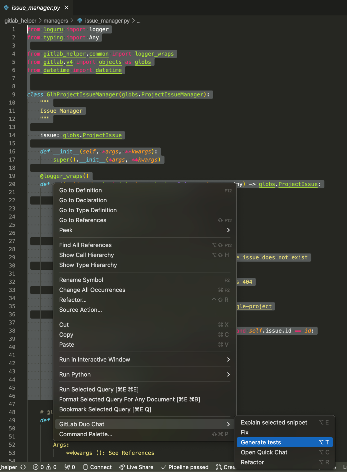 Sequence to generate tests, including drop-down for generate tests