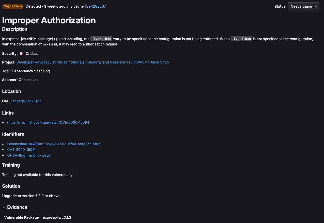 Vulnerability page for improper authorization vulnerability