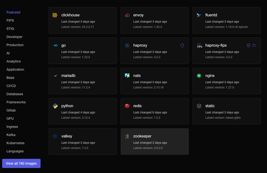 Chainguard minimal, hardened container images featured section