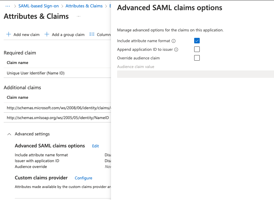 Advanced claims configuration