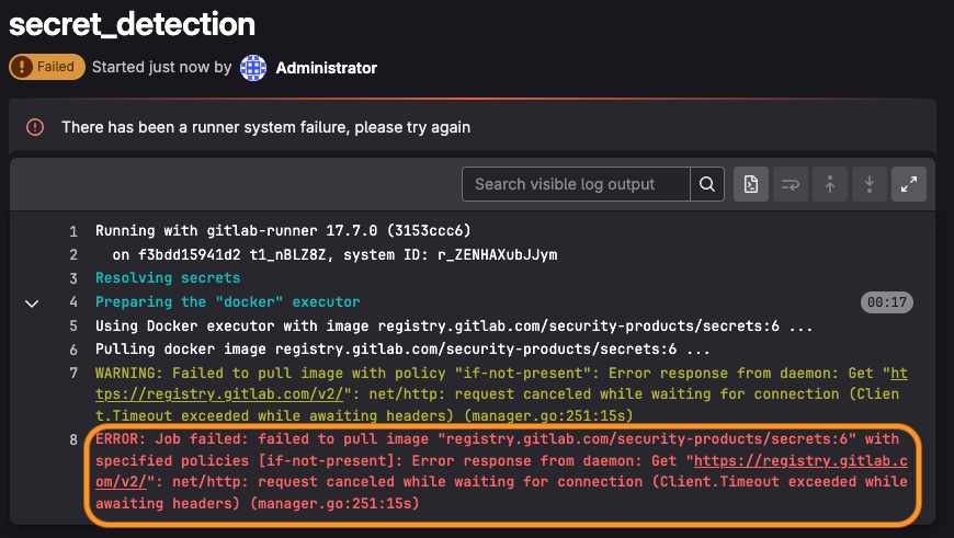 GitLab Runner without internet access fails to pull an image from internal registry cache