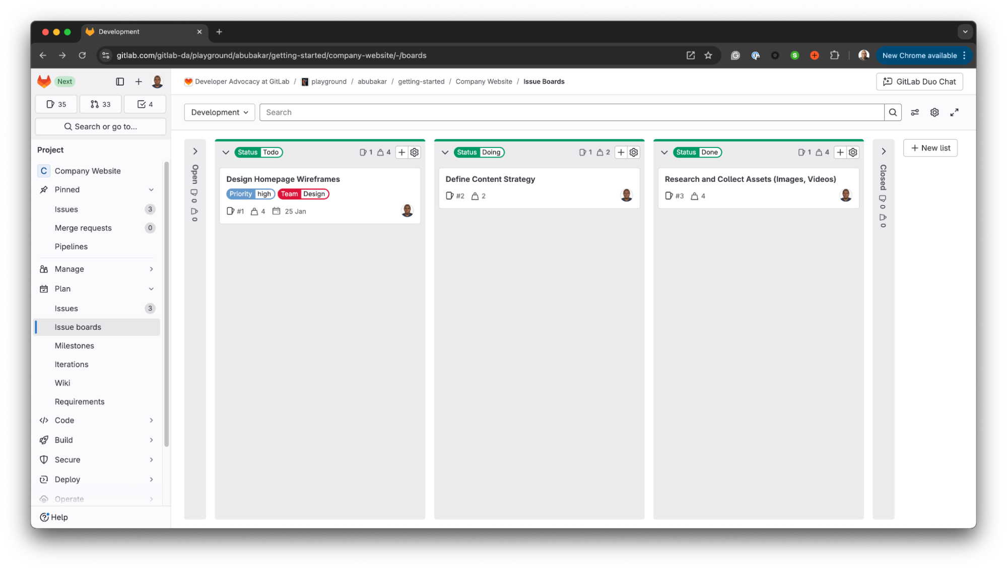 Visualize workflow with issue boards