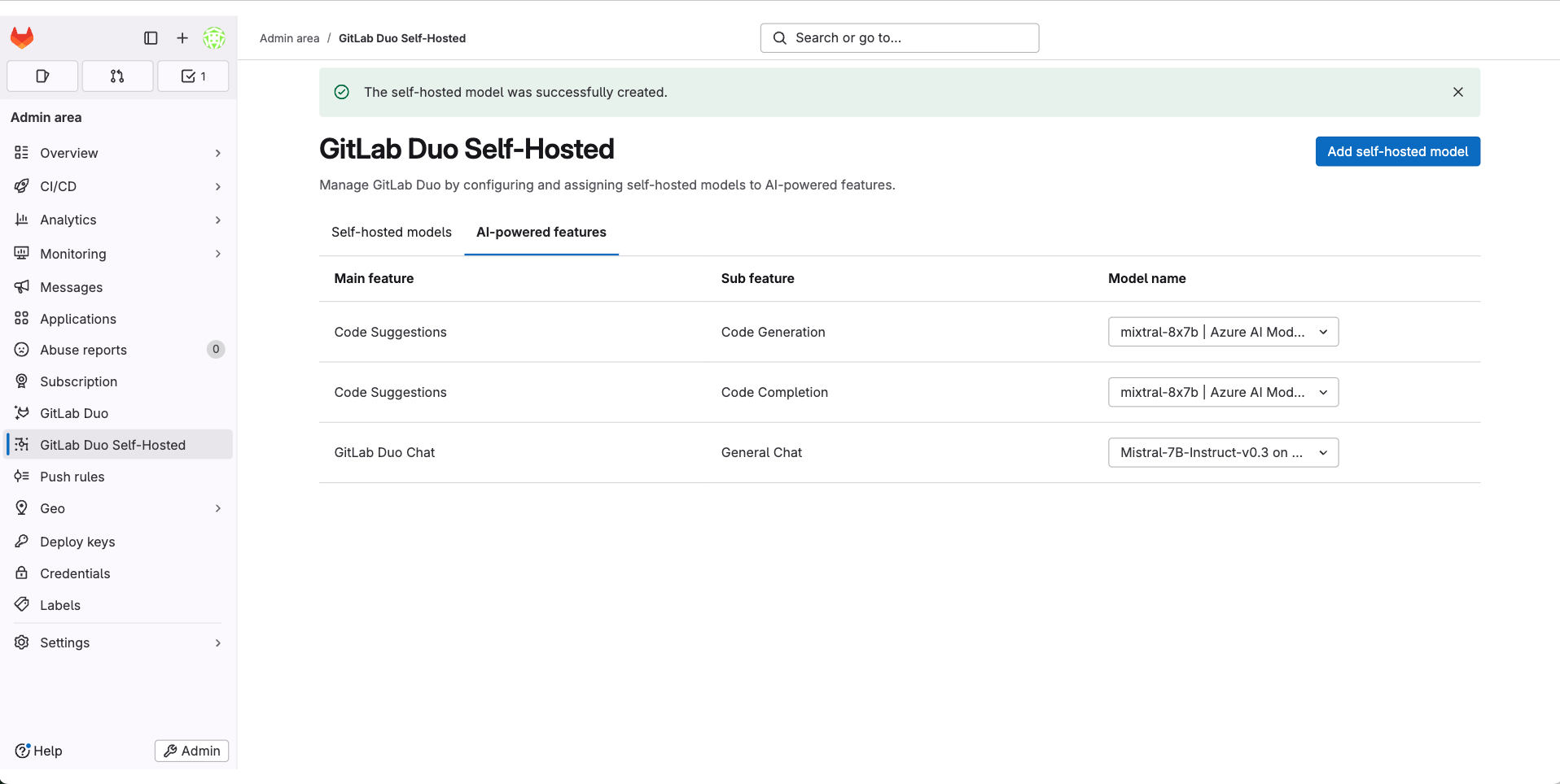 GitLab Duo Self-Hosted AI-powered features