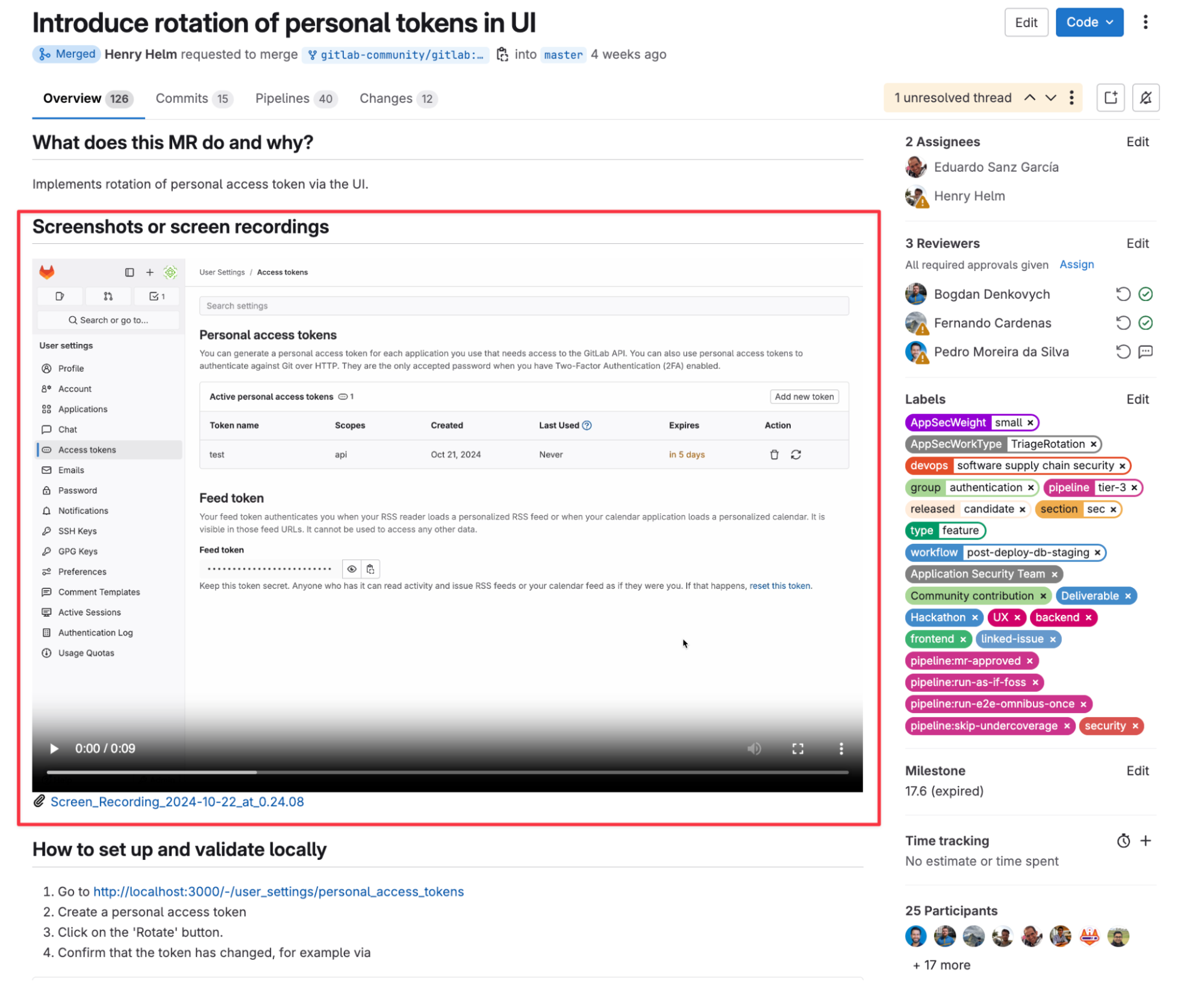 screen recording in merge request