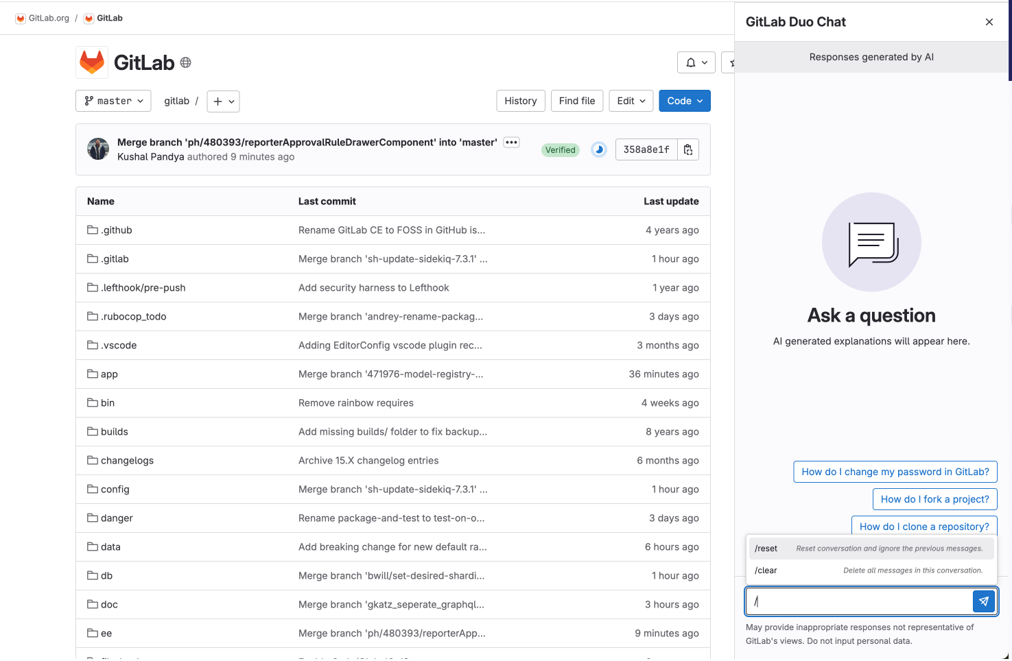 GitLab Duo Chat Slash Command Picker