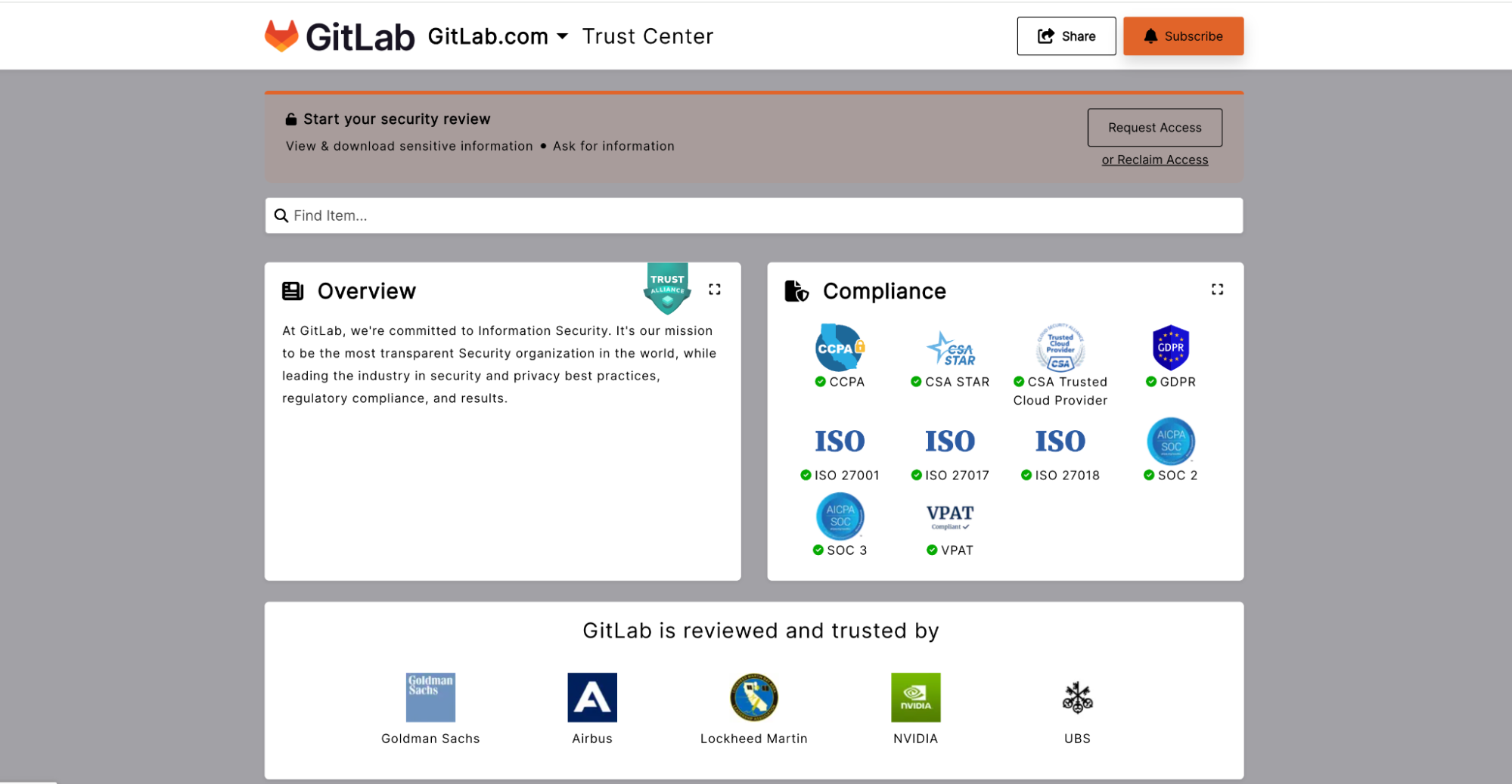 trust center screenshot