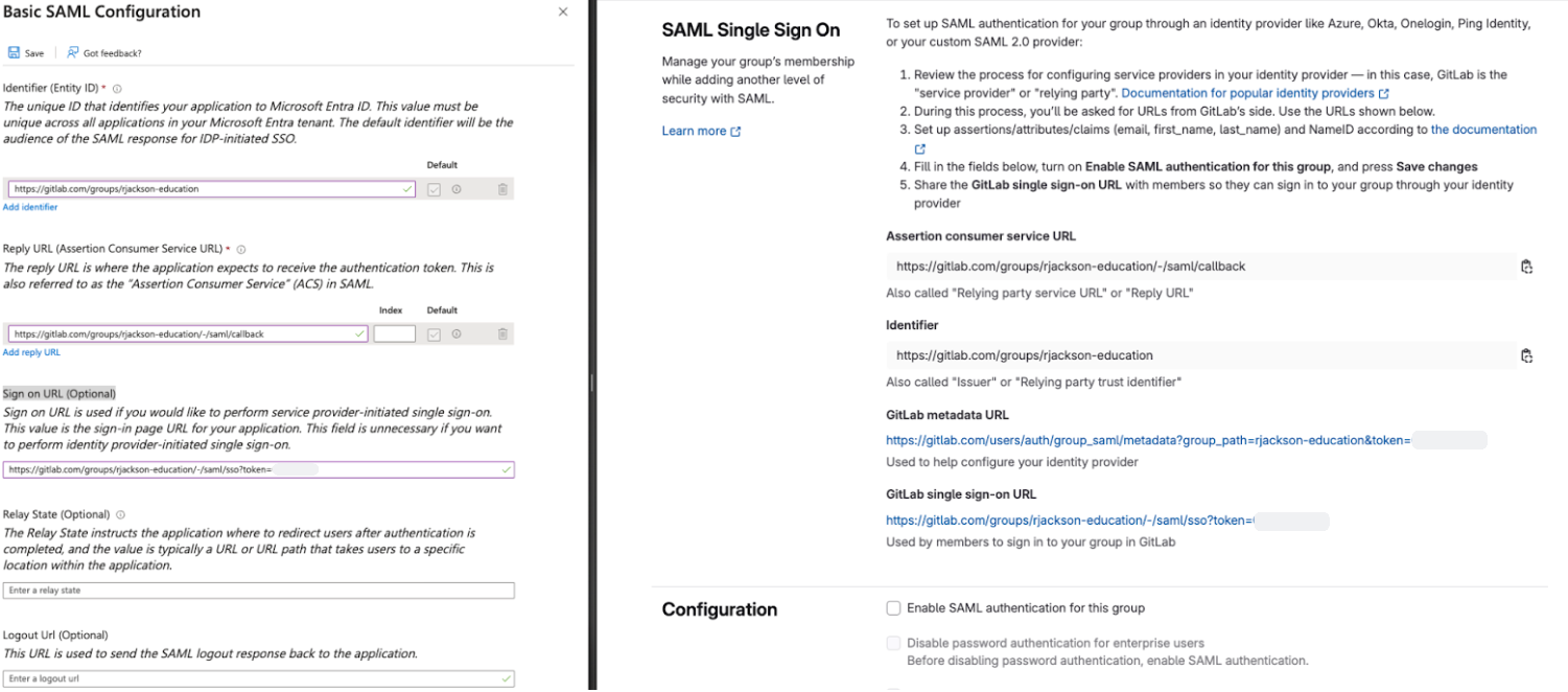 Completed basic SAML SSO configuration