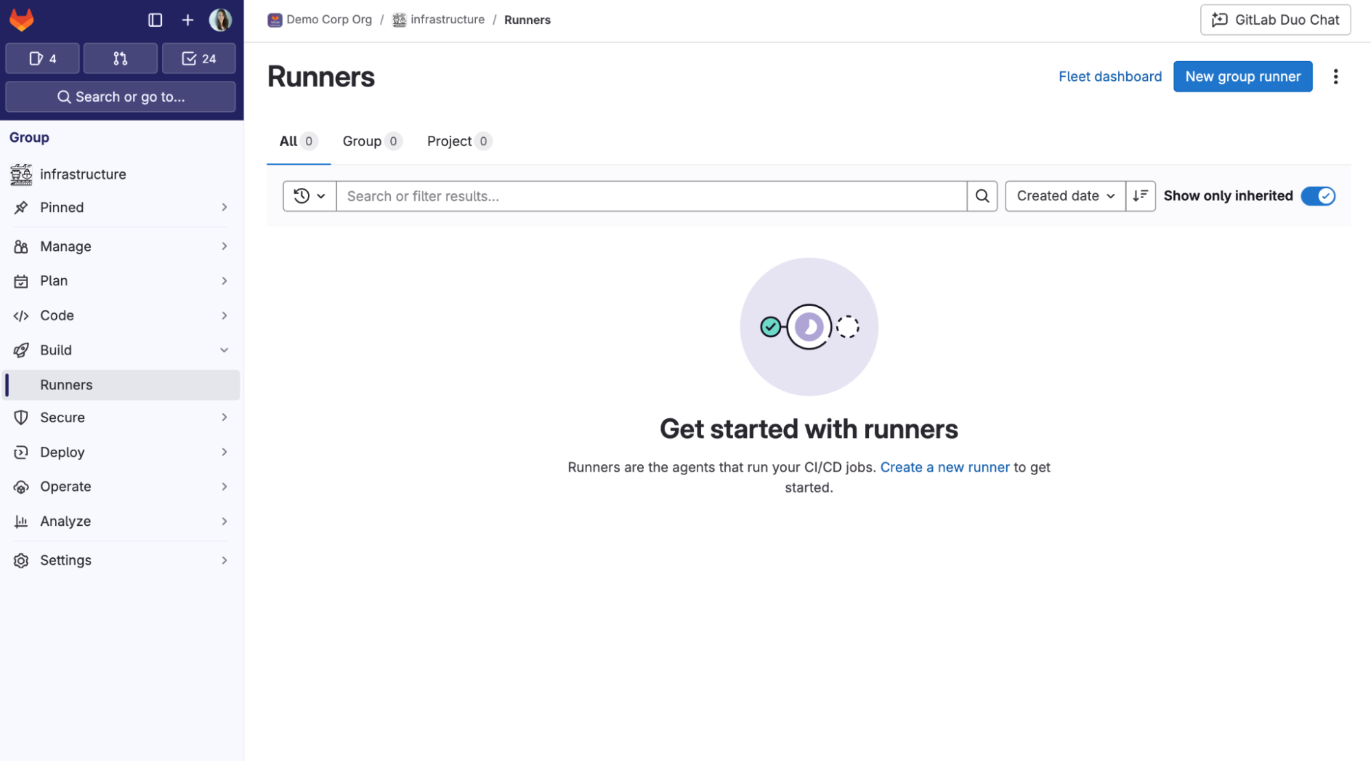 GitLab Runner setup screen