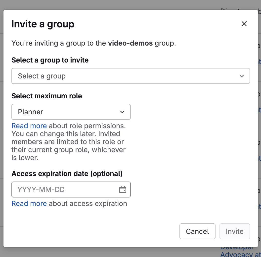 Invite a group screen