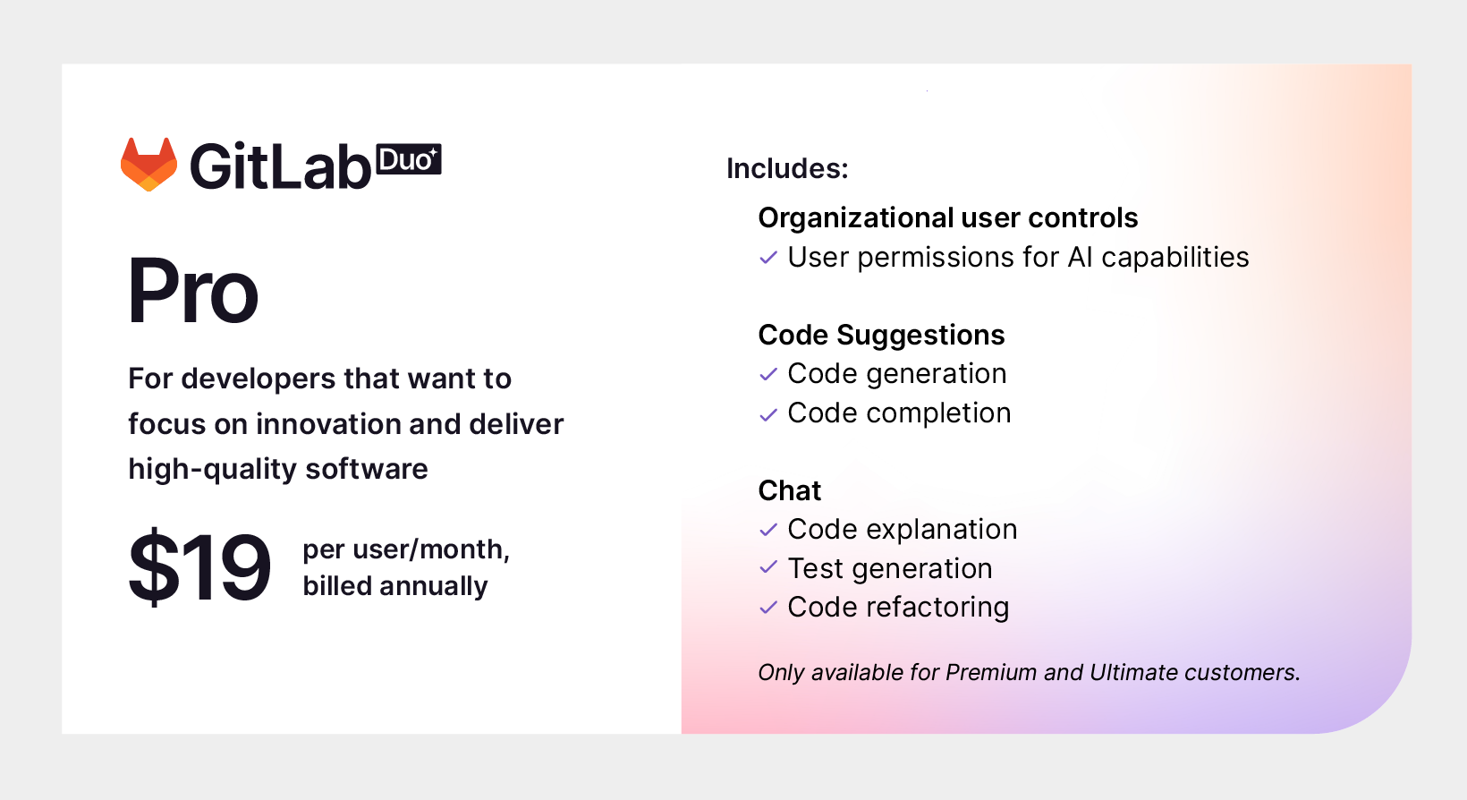 GitLab Duo Pro price card