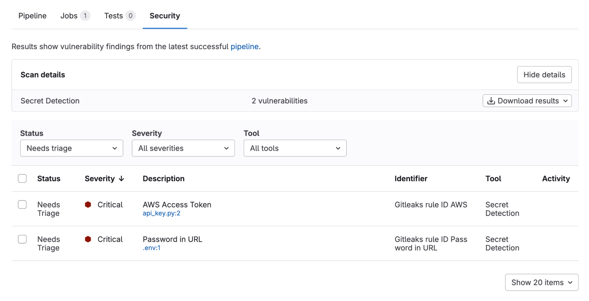 Enable GitLab Secret Detection variable to true