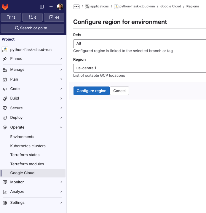 python flask server - configure the region