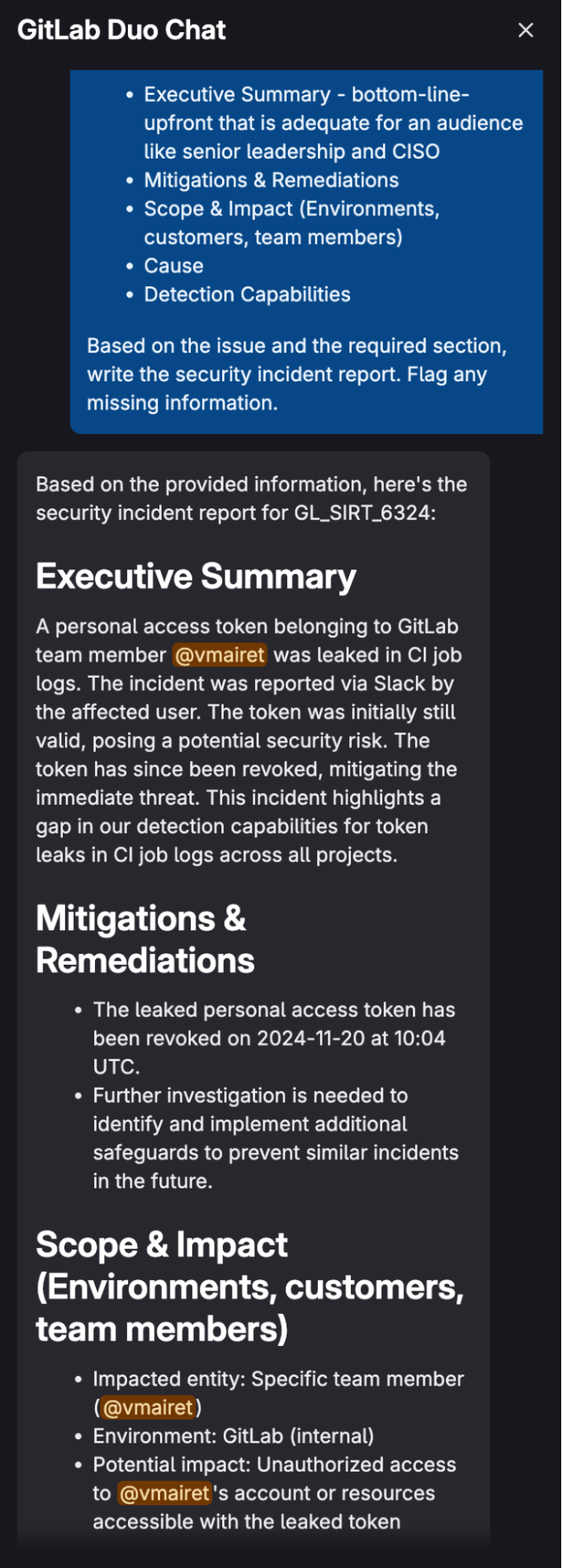 root cause analysis output