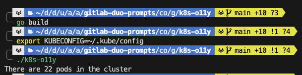 duo code suggestions - go k8s o11y output