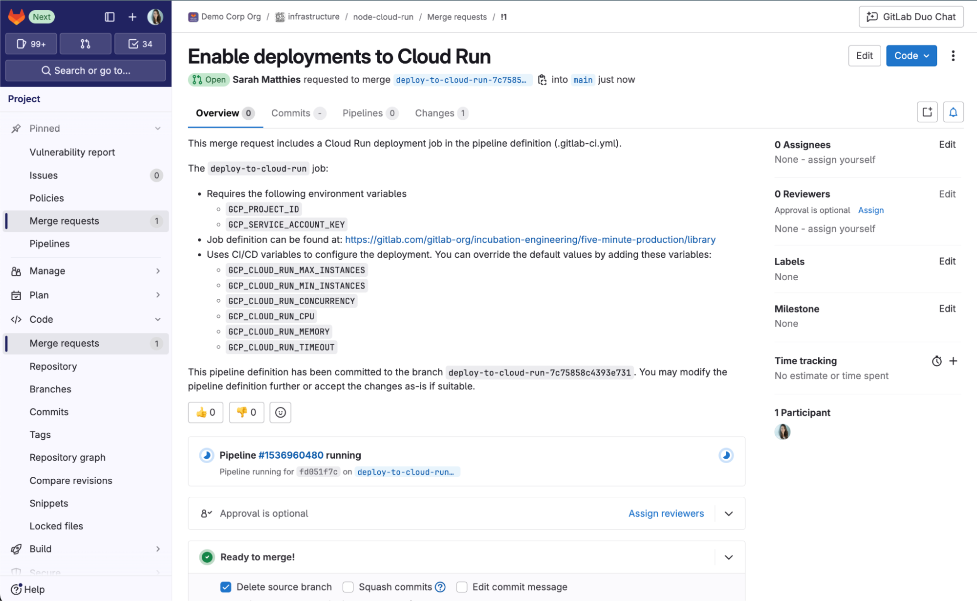 Merge request for deployment