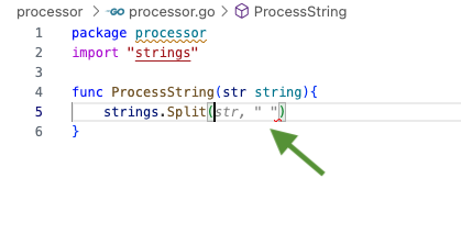 Code Suggestions suggesting that the passed string into spaces