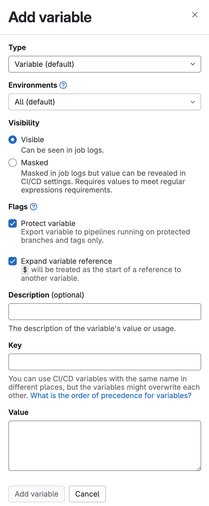 Picture of Variables page