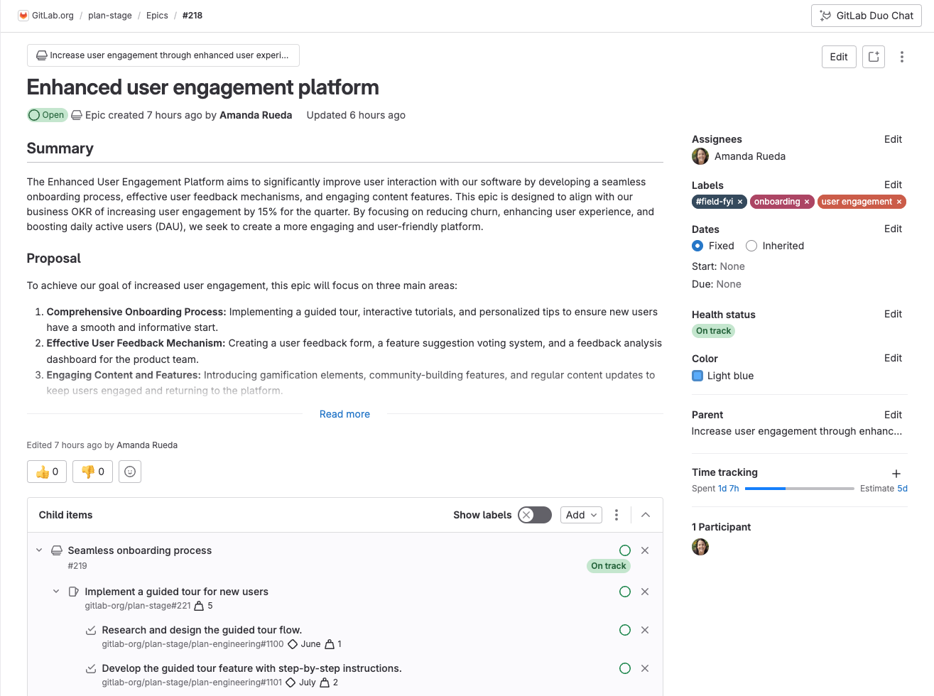 screenshot of nested GitLab Epics