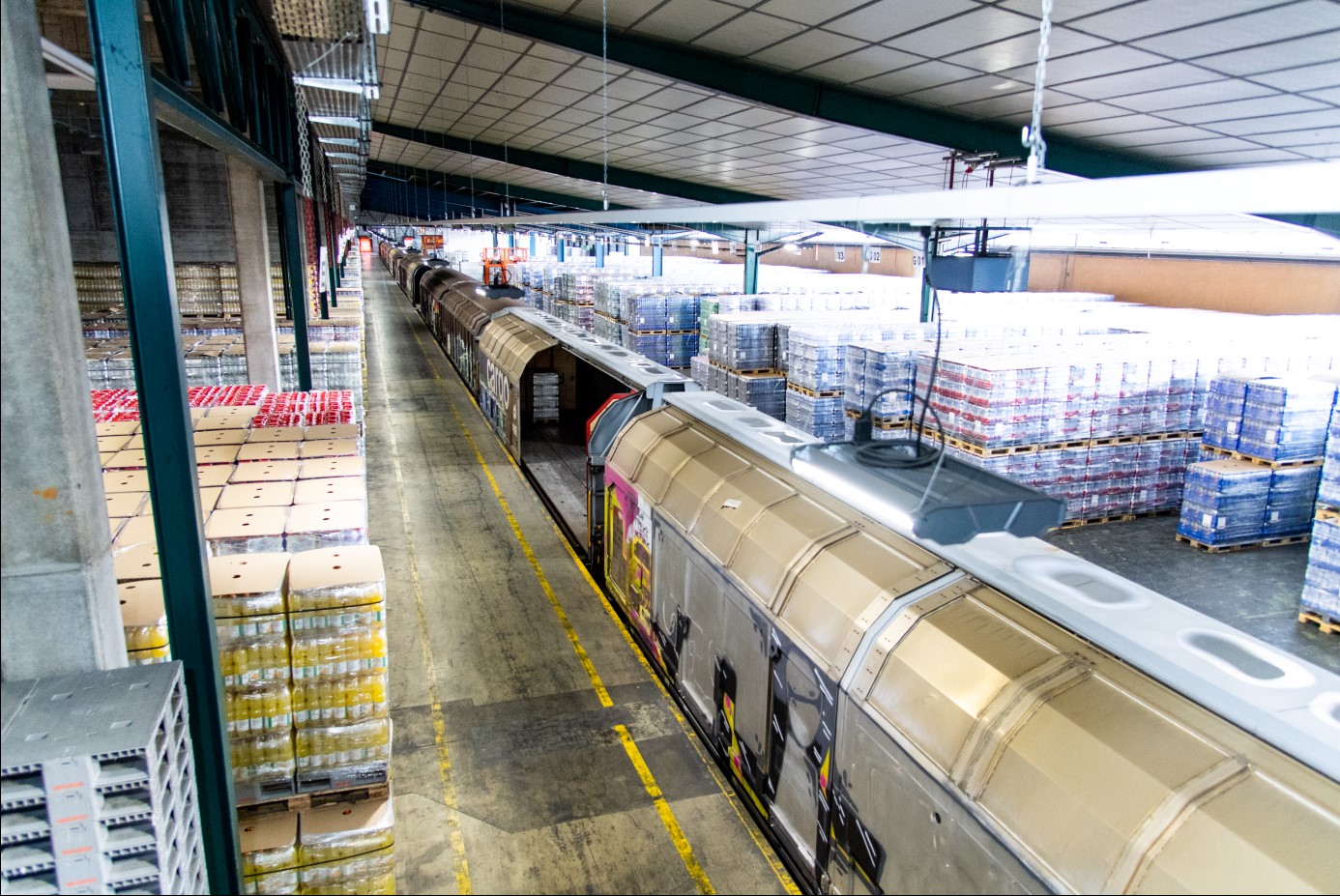 Aproz mineral water being loaded into SBB carriages.