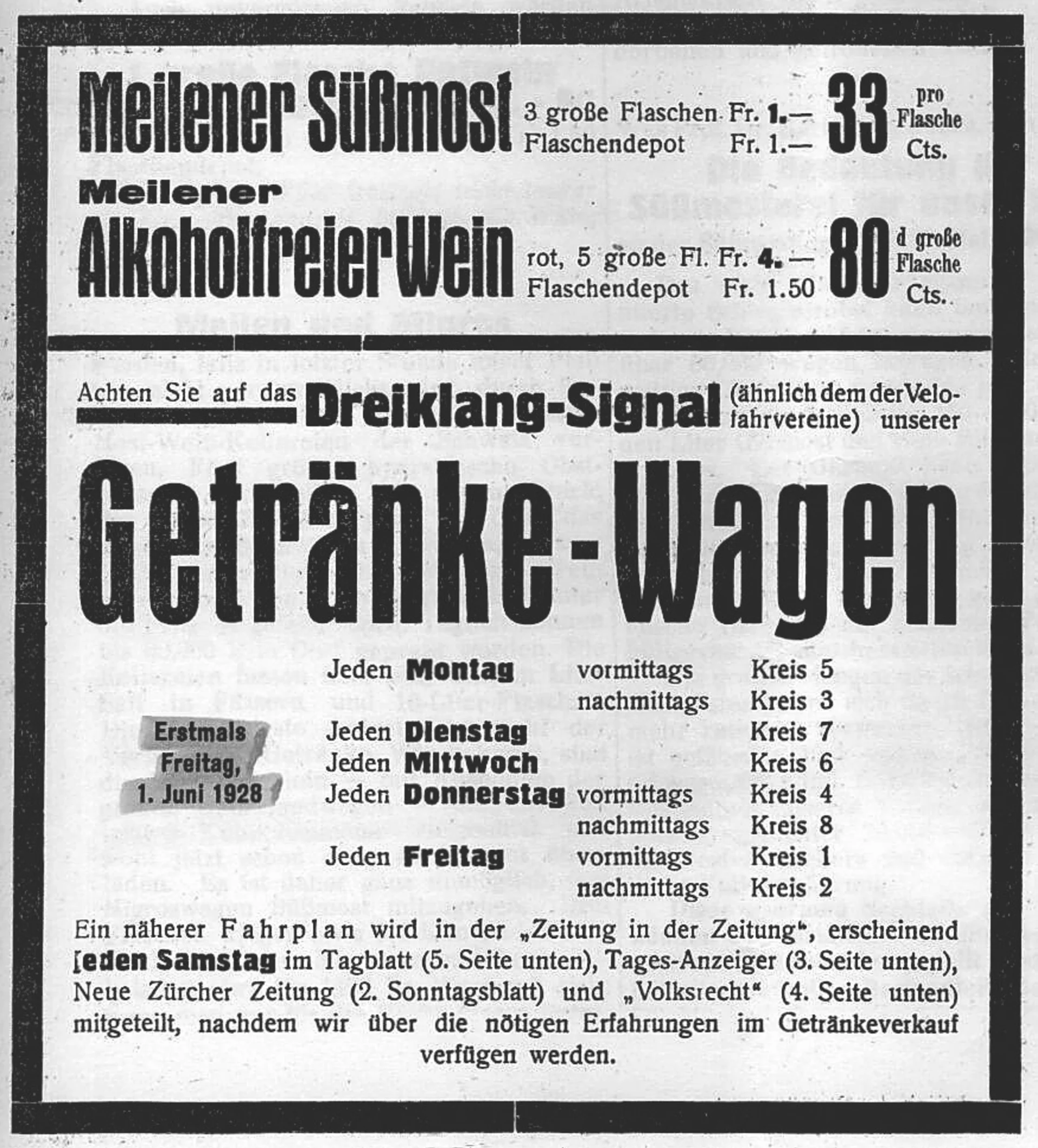 Ausschnitt aus einer Werbung aus dem Jahr 1928