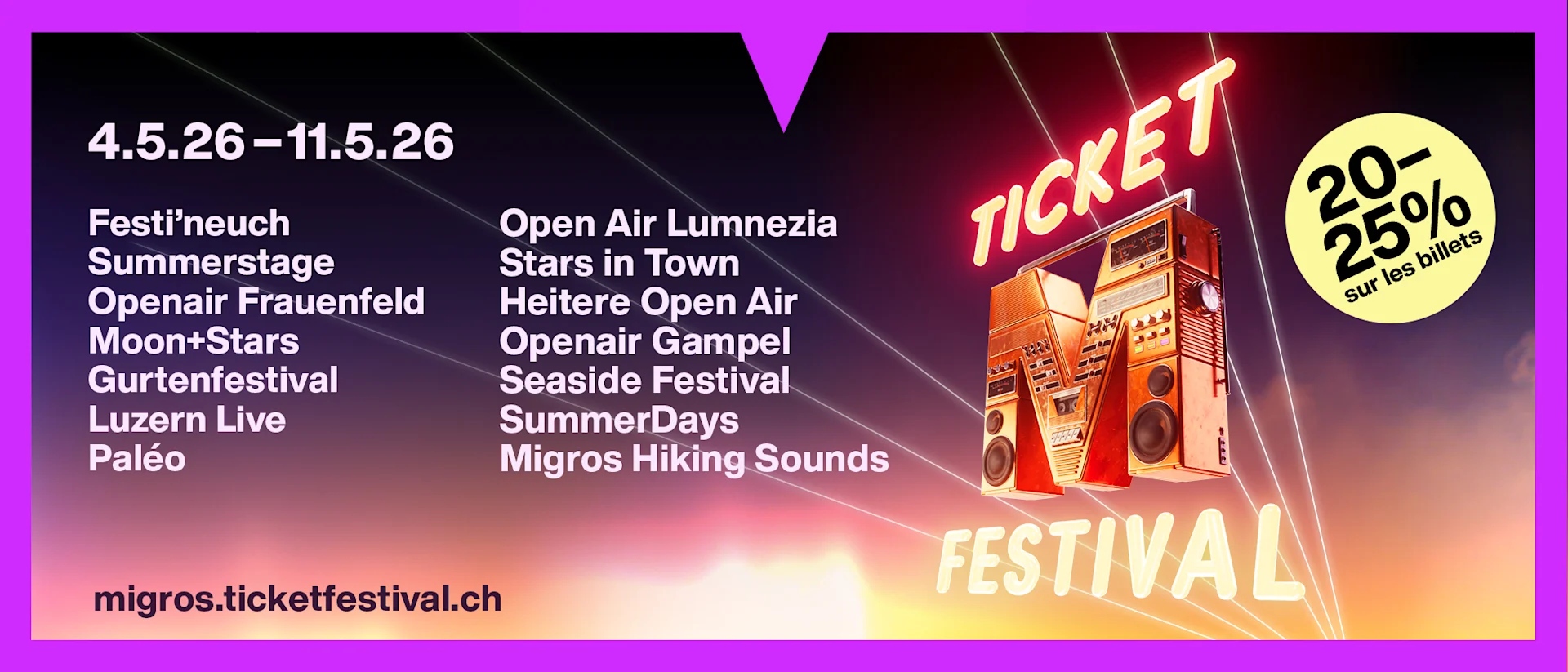 Un graphique avec un aperçu de tous les festivals et la date.