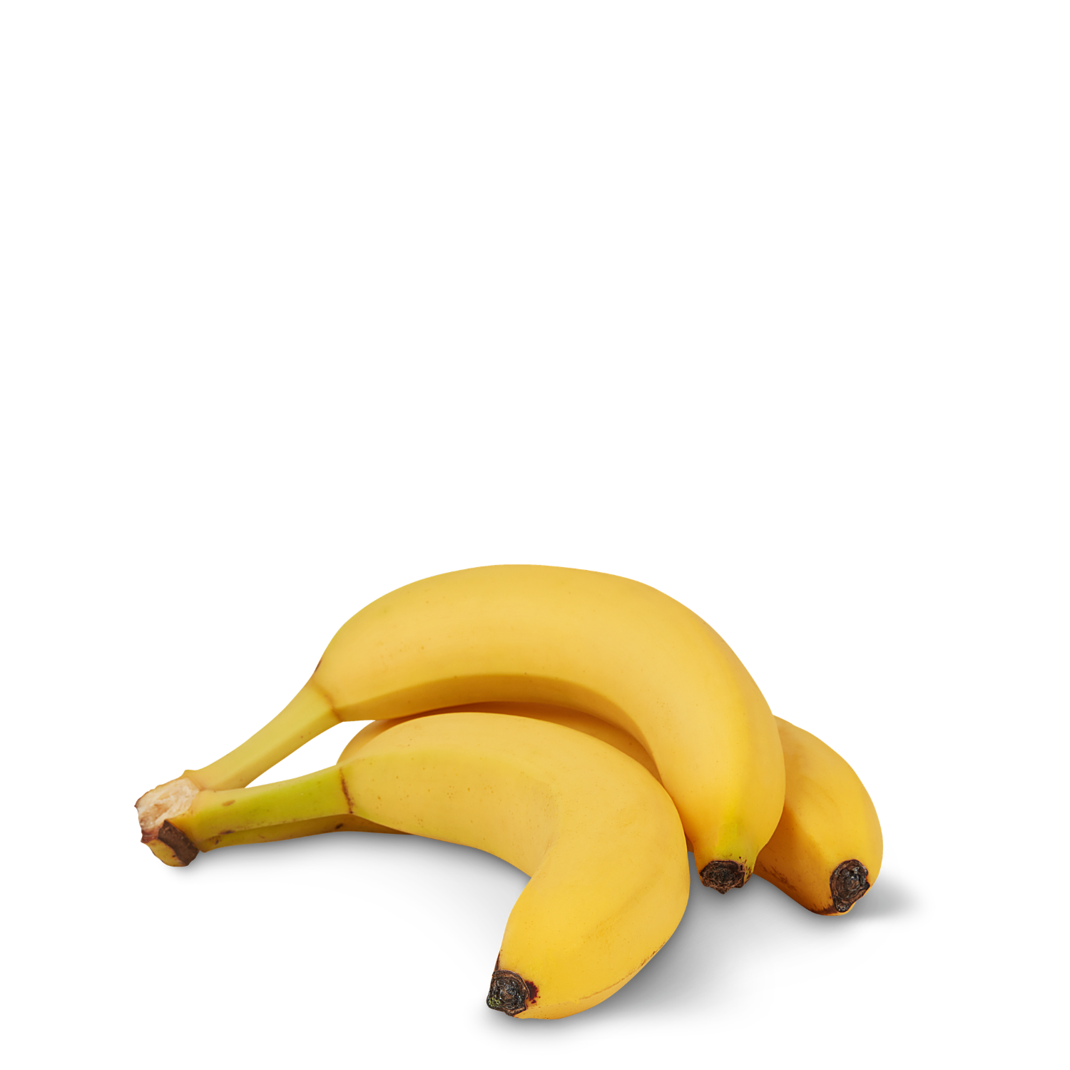 Drei reife gelbe Bio-Bananen auf weissem Hintergrund, frisches Obst für den täglichen Genuss oder zum Kochen und Backen.