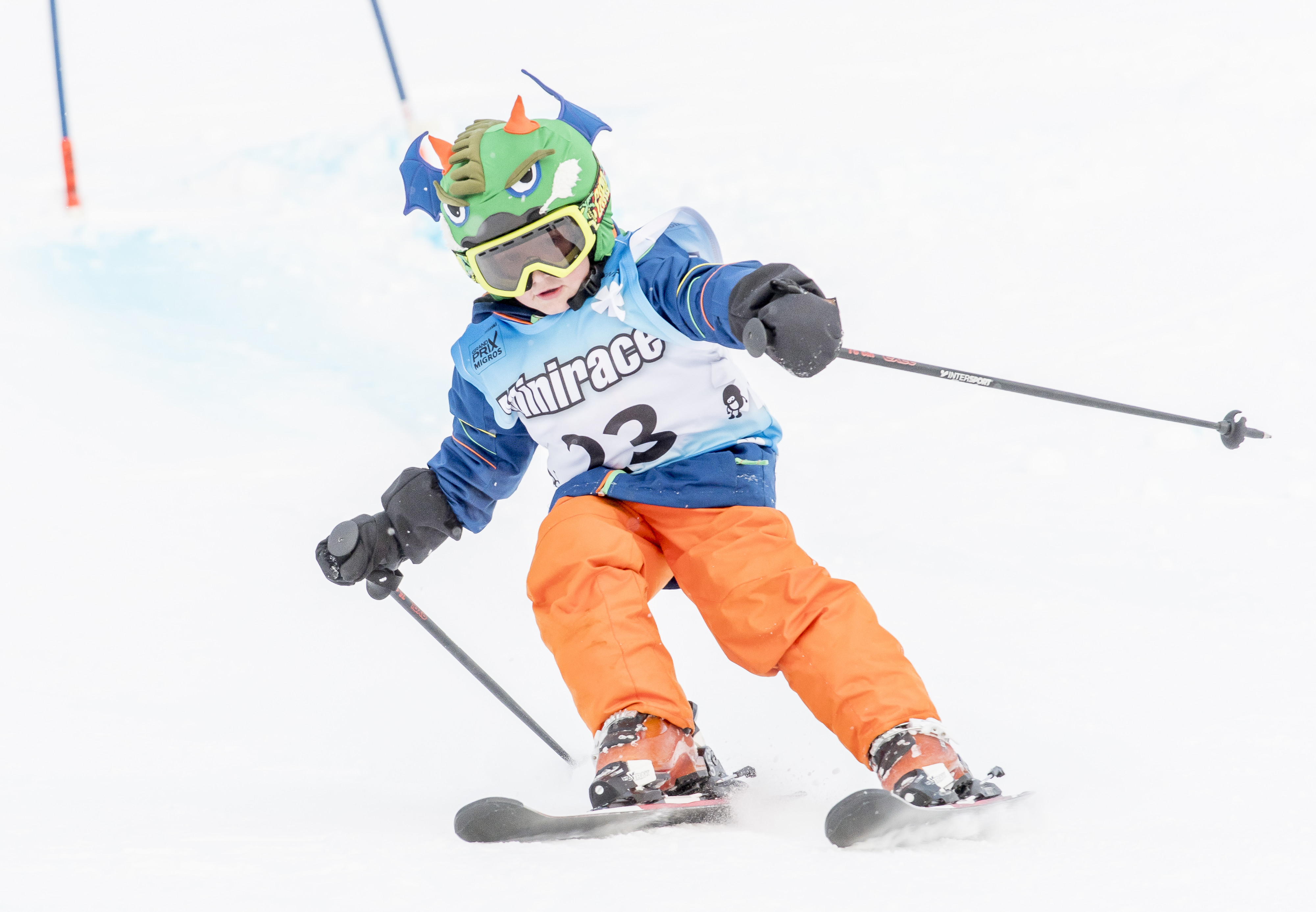 A child takes part in a downhill run at the Migros Grand Prix.