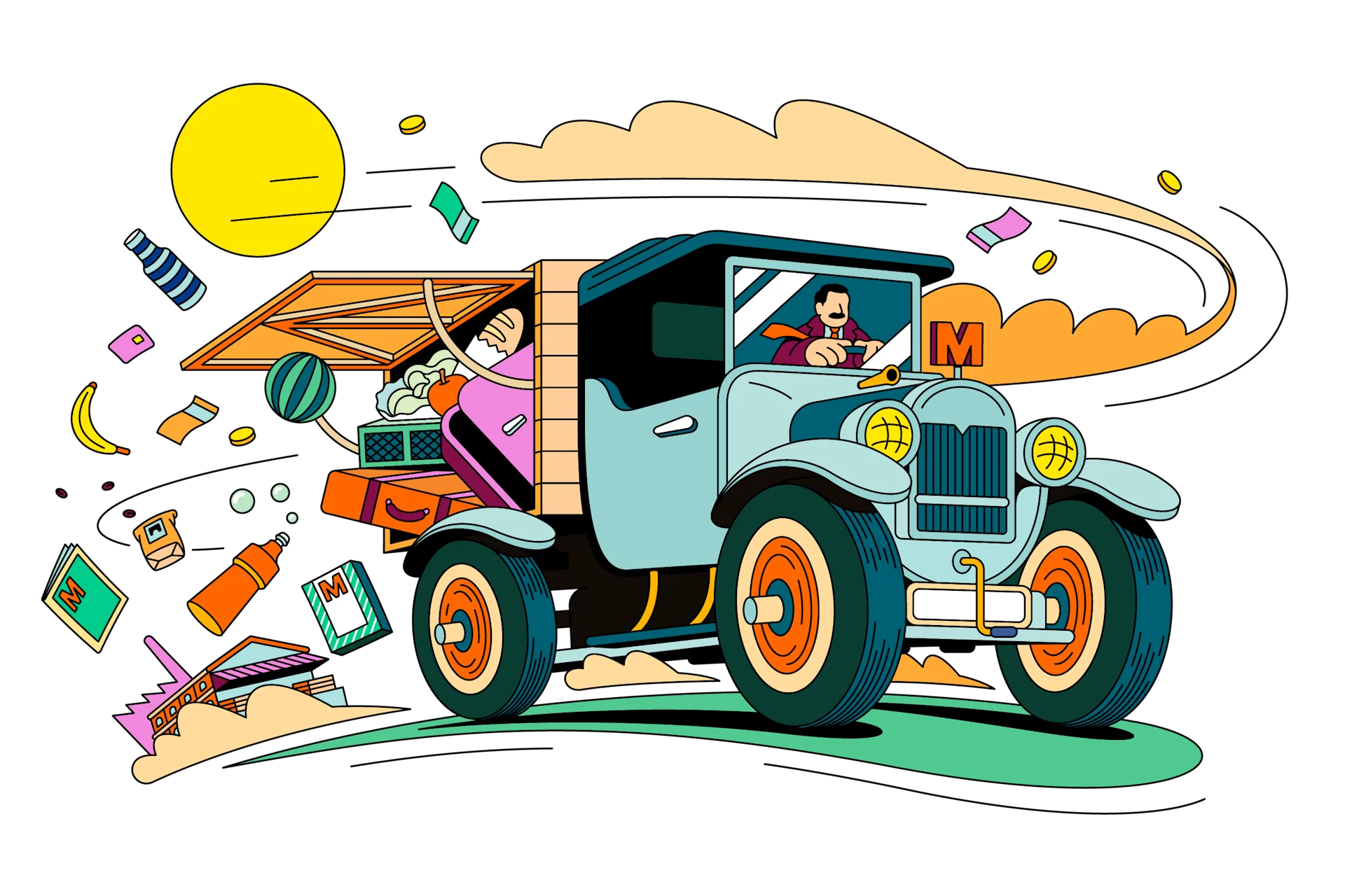 Illustration d'un chariot de vente Migros
