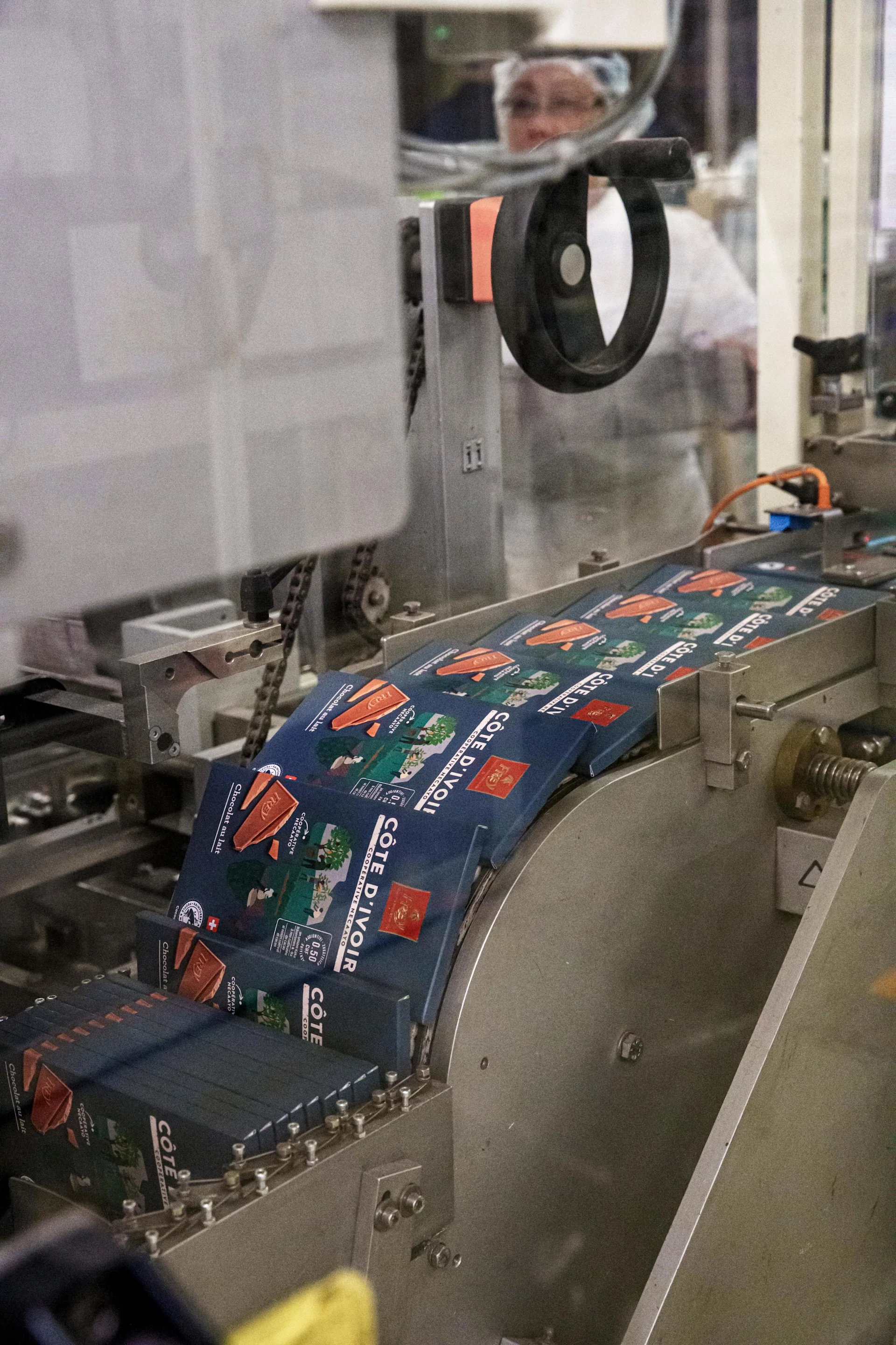 Chocolate bars on the production line.