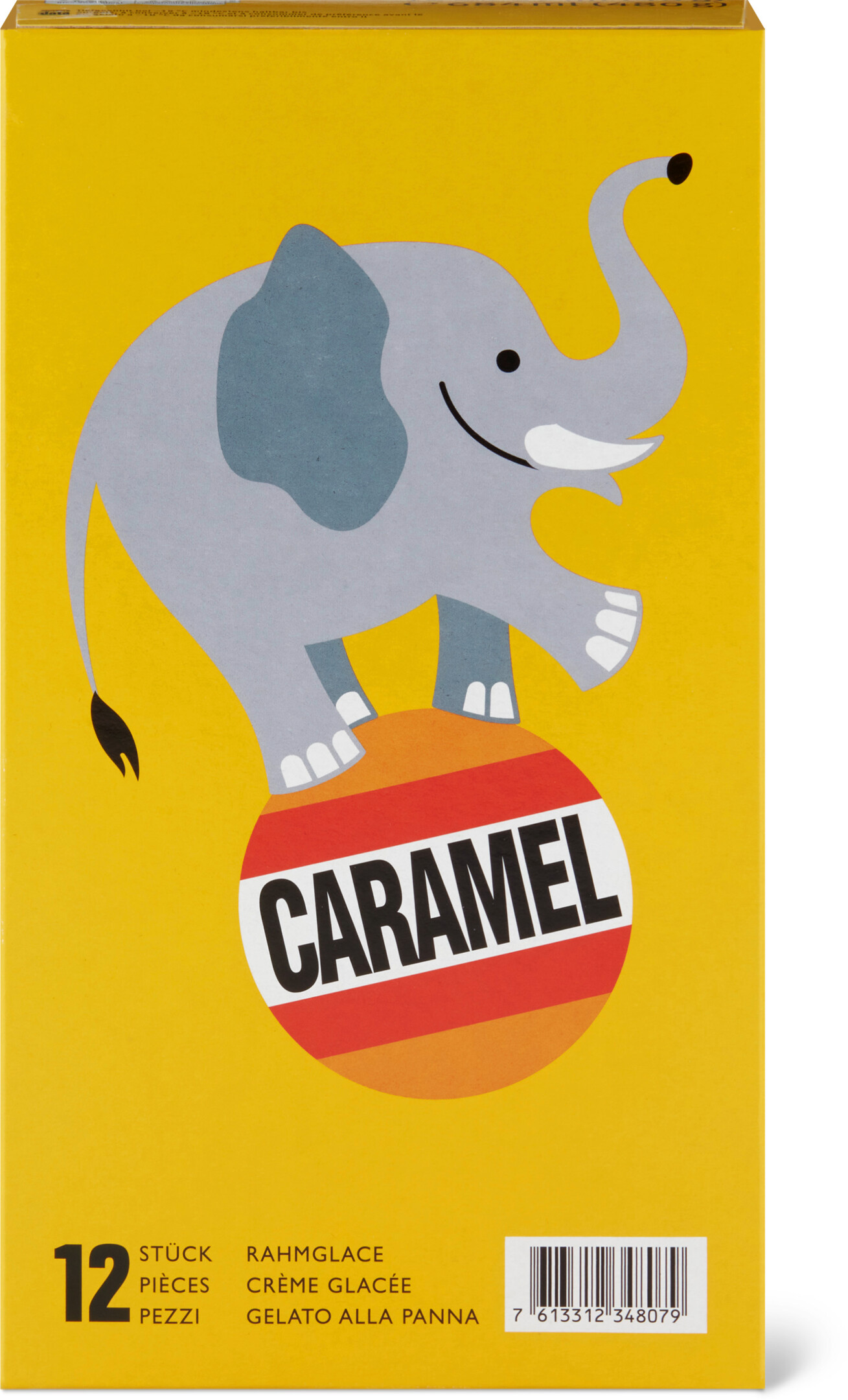 Migros caramel ice cream with the elephant motif
