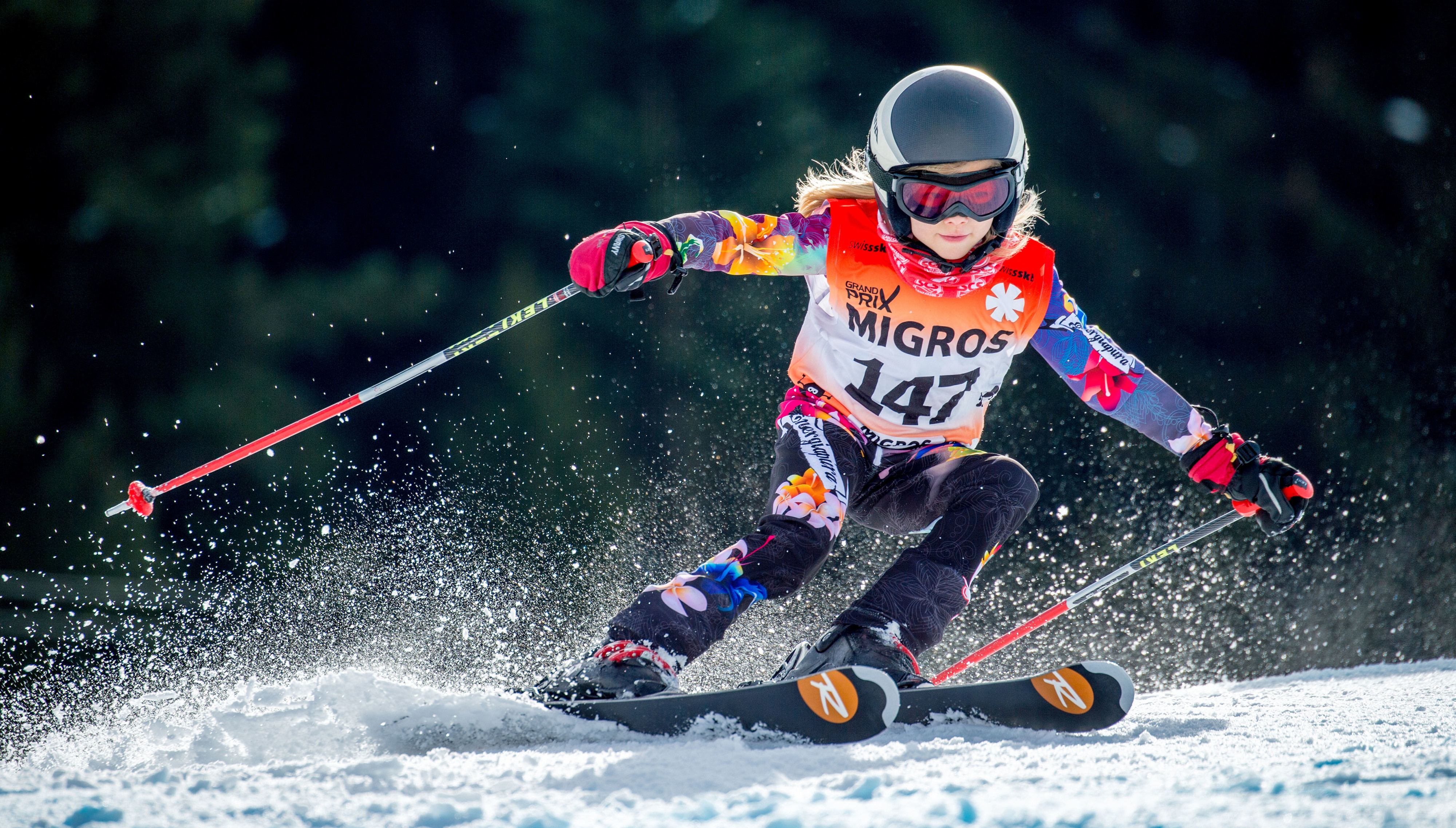 A child takes part in a downhill run at the Migros Grand Prix.