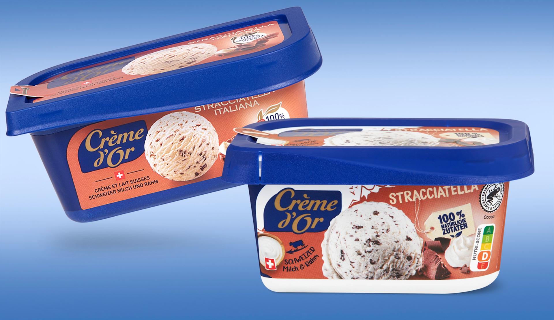 Die alte und die neue Crème-d’Or-Glace-Verpackung