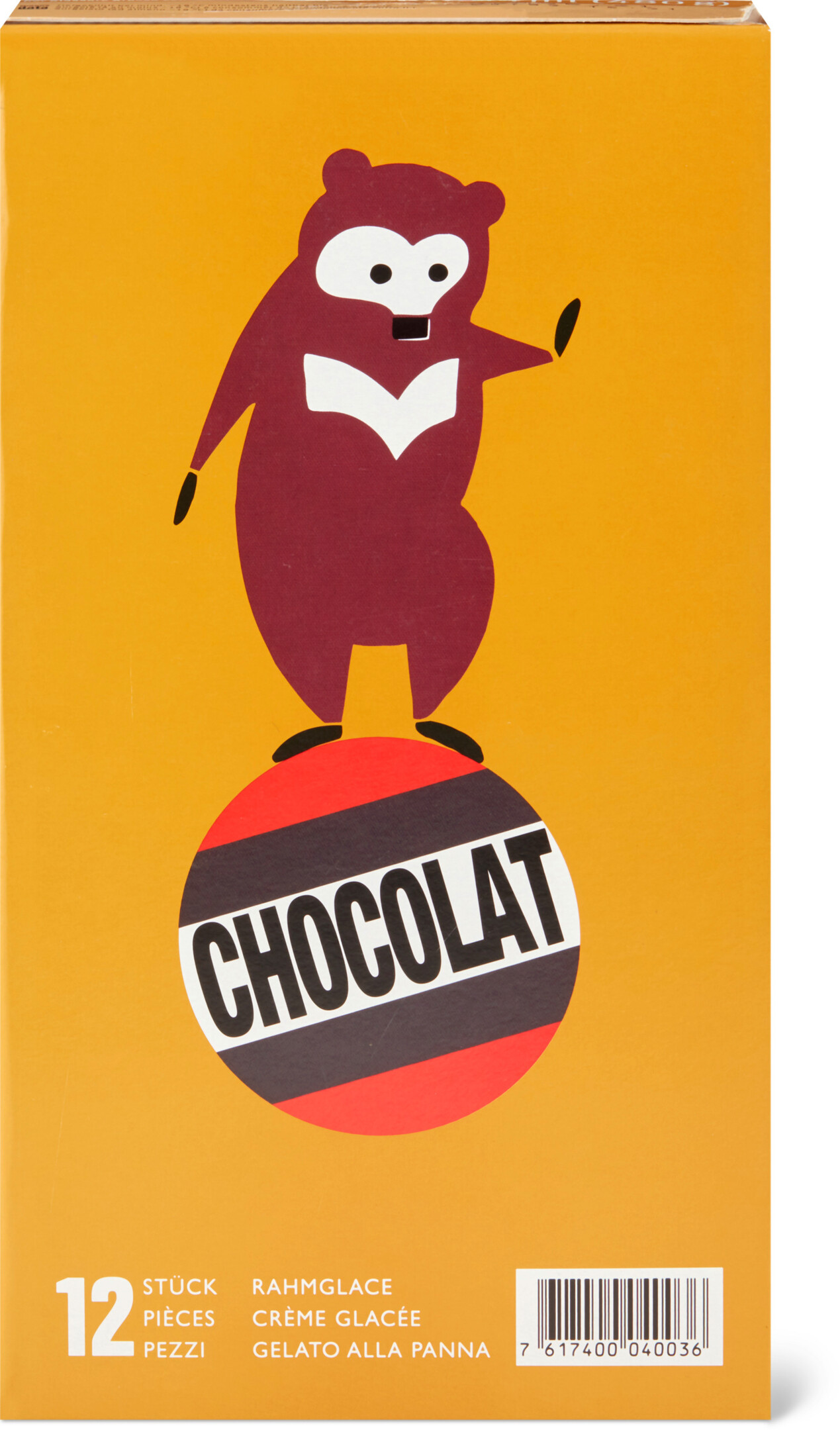 Migros chocolate ice cream with the bear motif