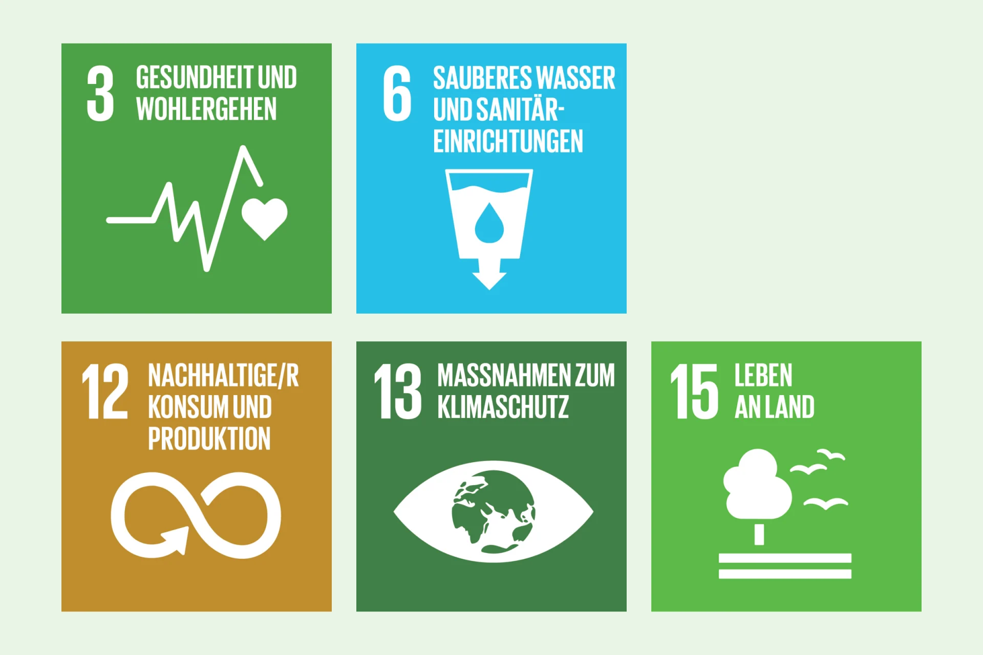 Infografik SDG 3, 6, 12, 13, 15