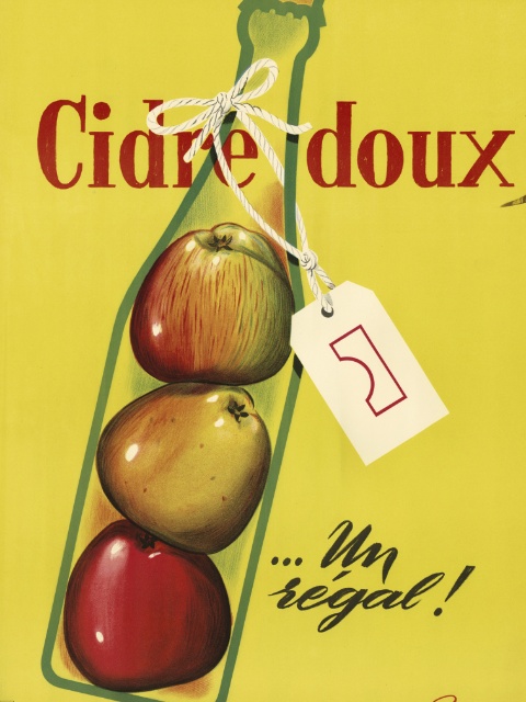 Une ancienne affiche publicitaire avec l'inscription "Cidre doux"