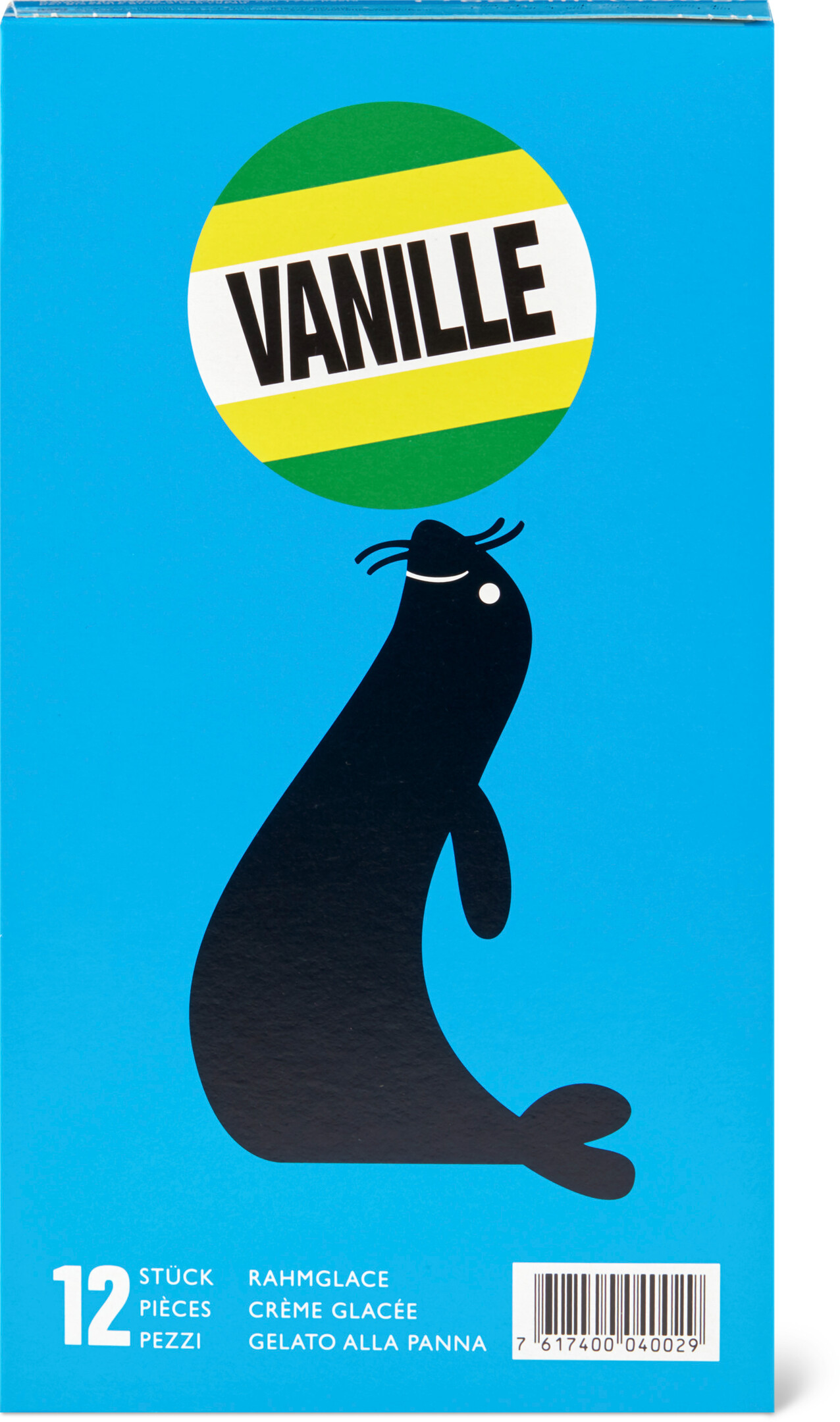 Migros vanilla ice cream with the seal motif