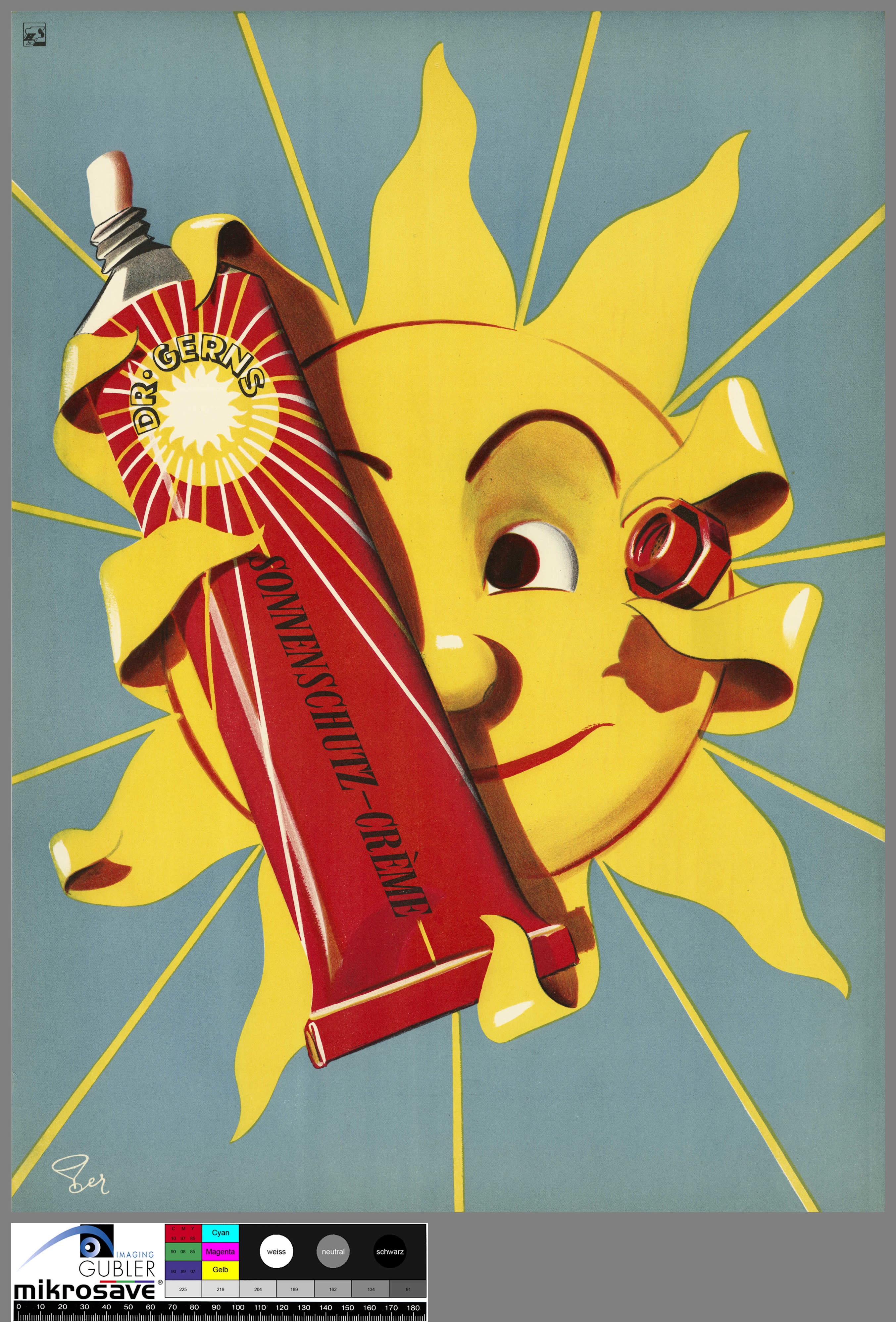 Publicité Migros pour la crème solaire (1950 à 1960)