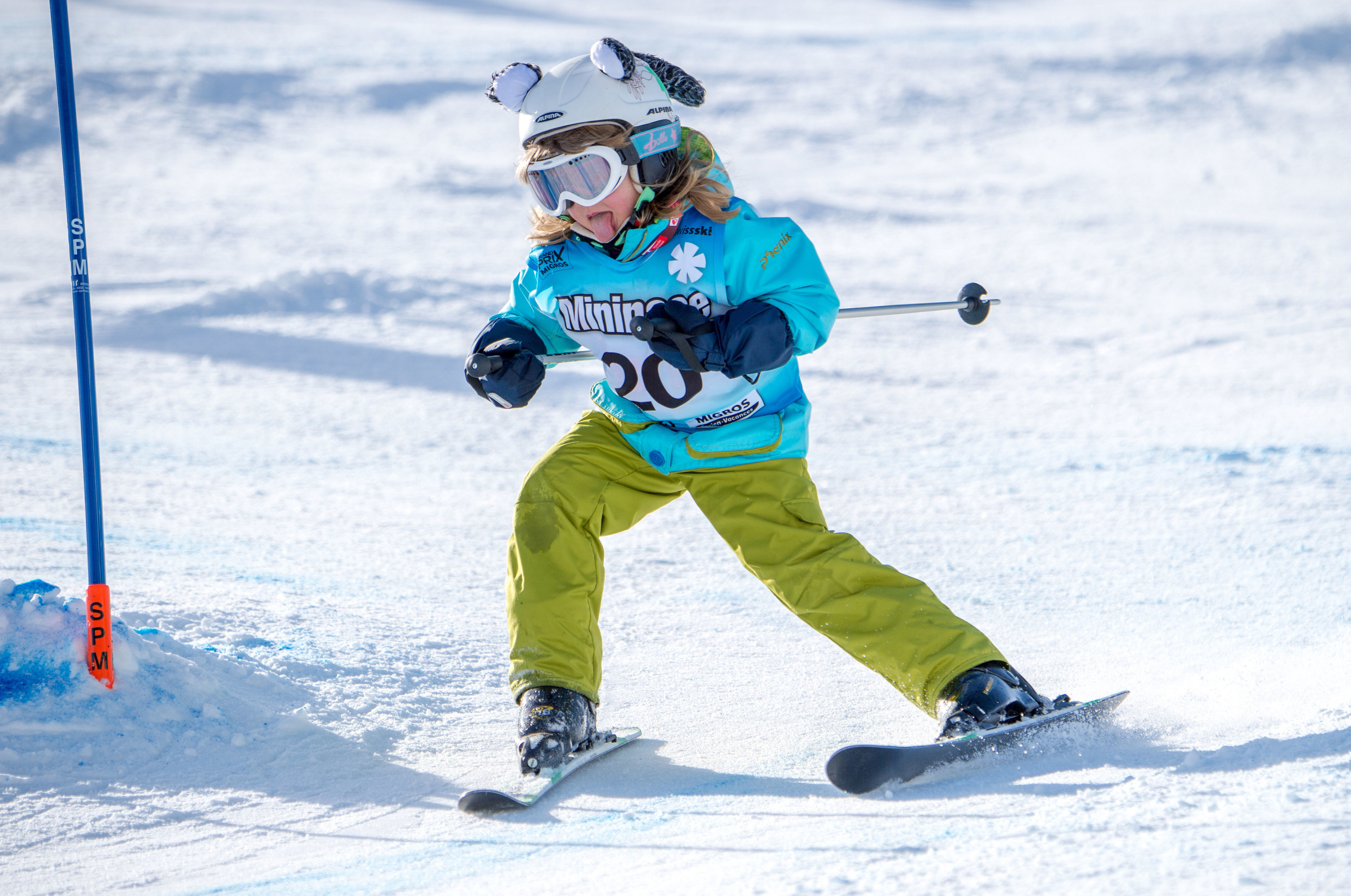 A child takes part in a downhill run at the Migros Grand Prix.