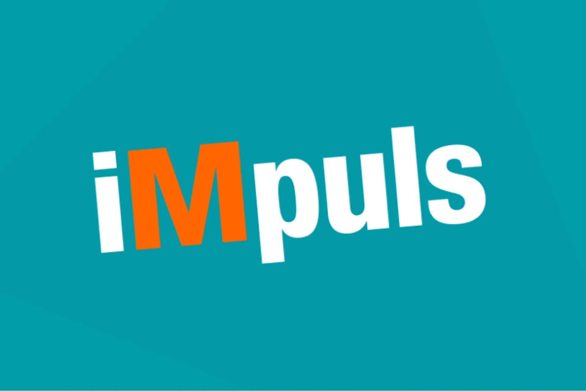 Logo iMpuls su sfondo turchese.