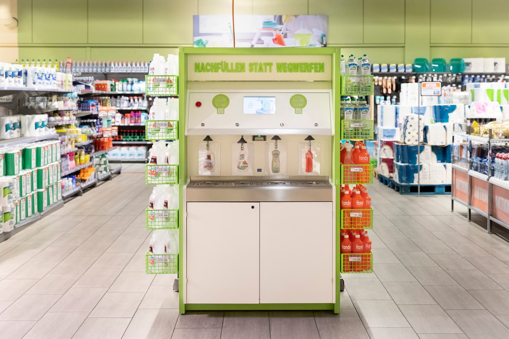 Eine Abfüllstation für Handy-Abwaschmittel