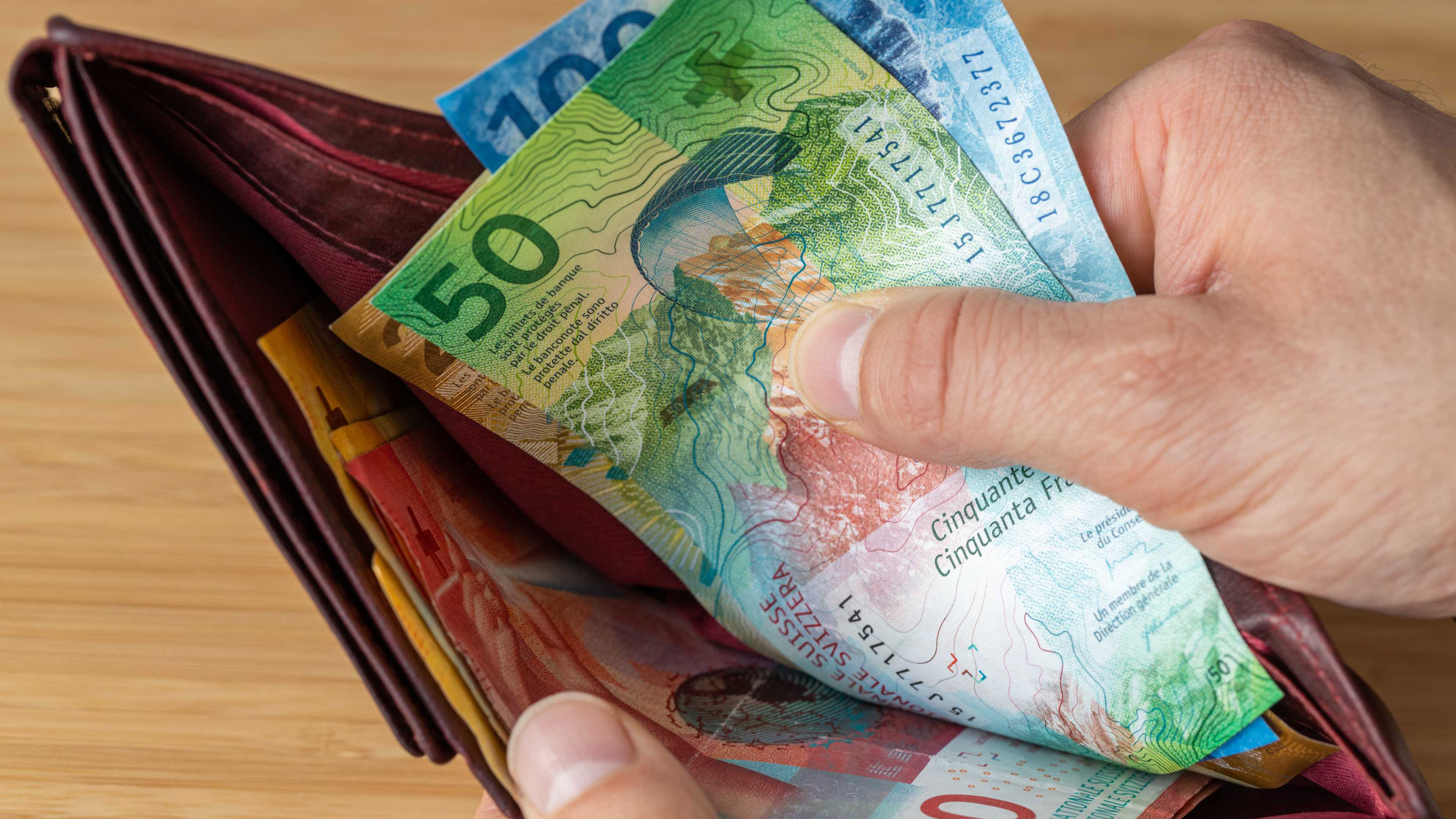 Wallet with banknotes in Swiss francs