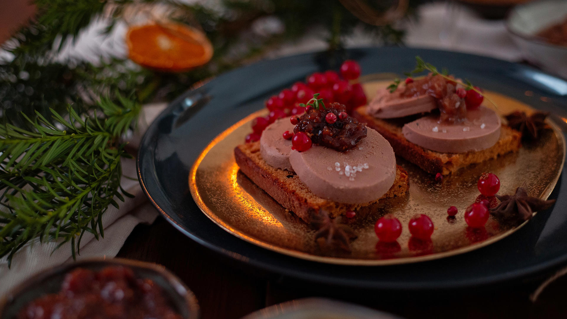 Festive plate with foie gras