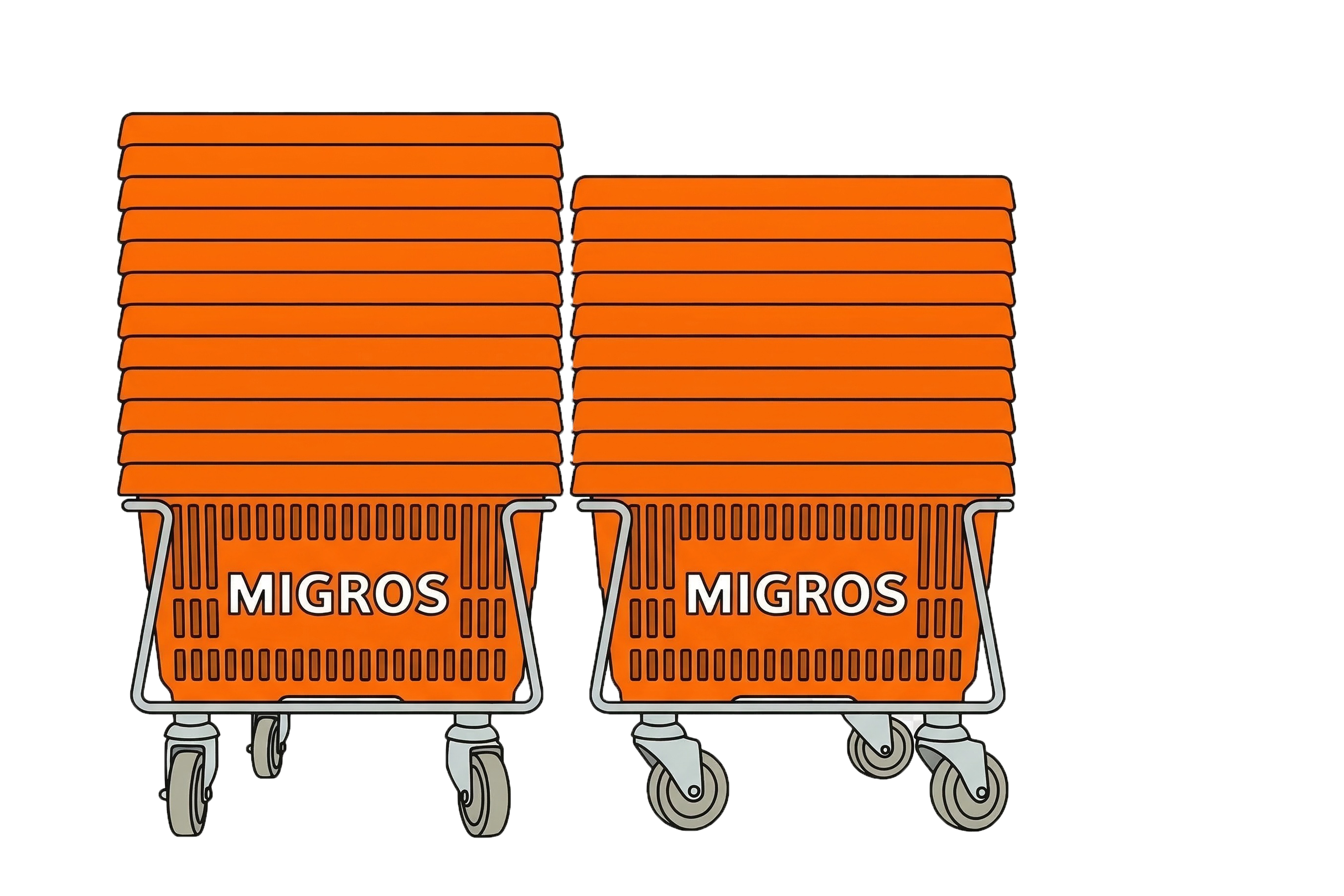 Illustration zweier Einkaufswagen-Stapel