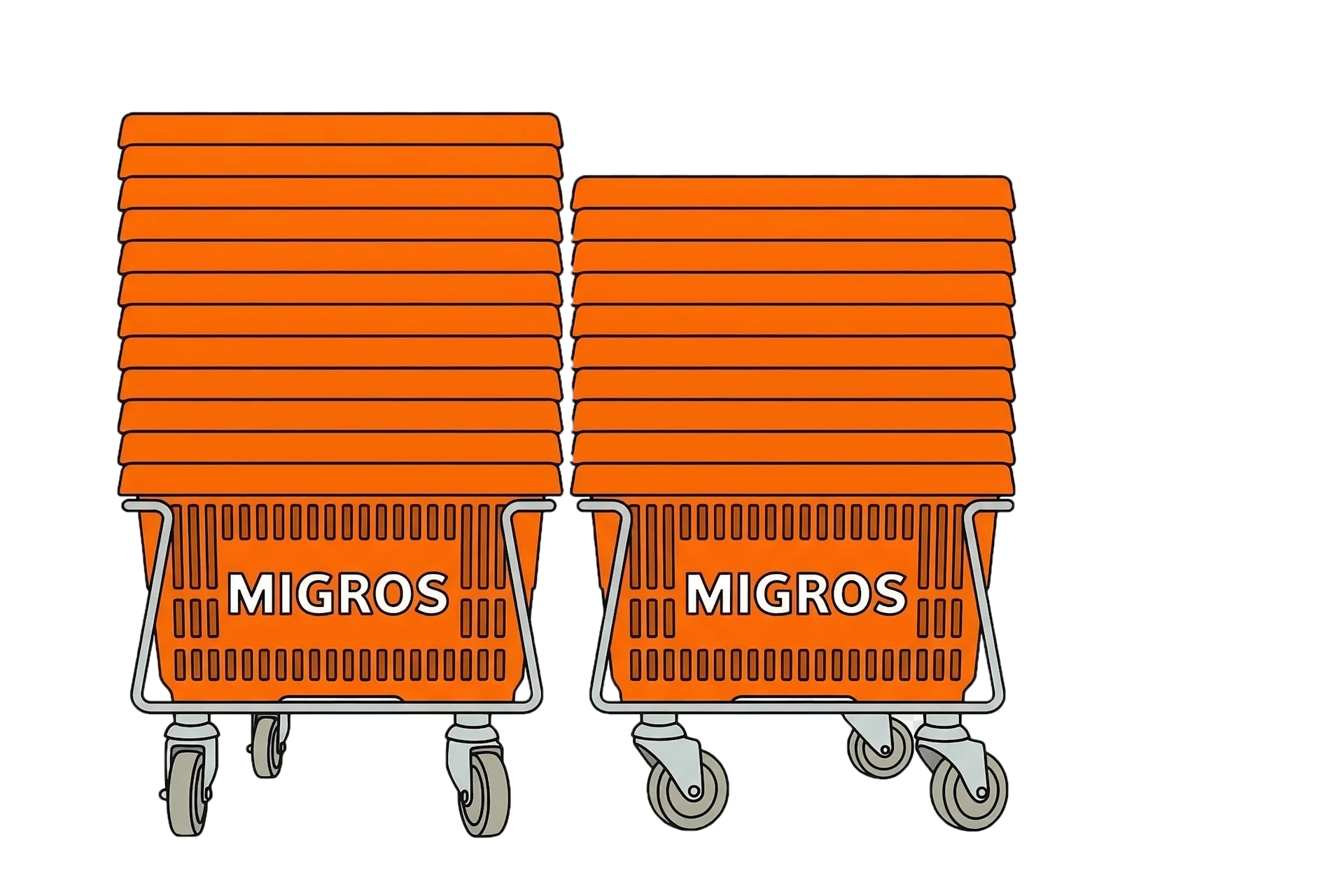 Illustration zweier Einkaufswagen-Stapel