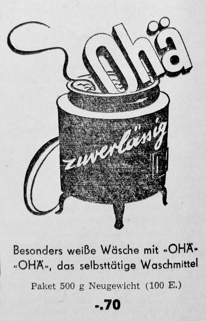 Advertisement for the detergent "Ohä" (1944).