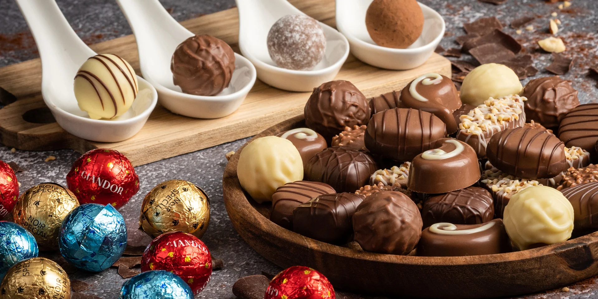 A selection of pralines and chocolates.