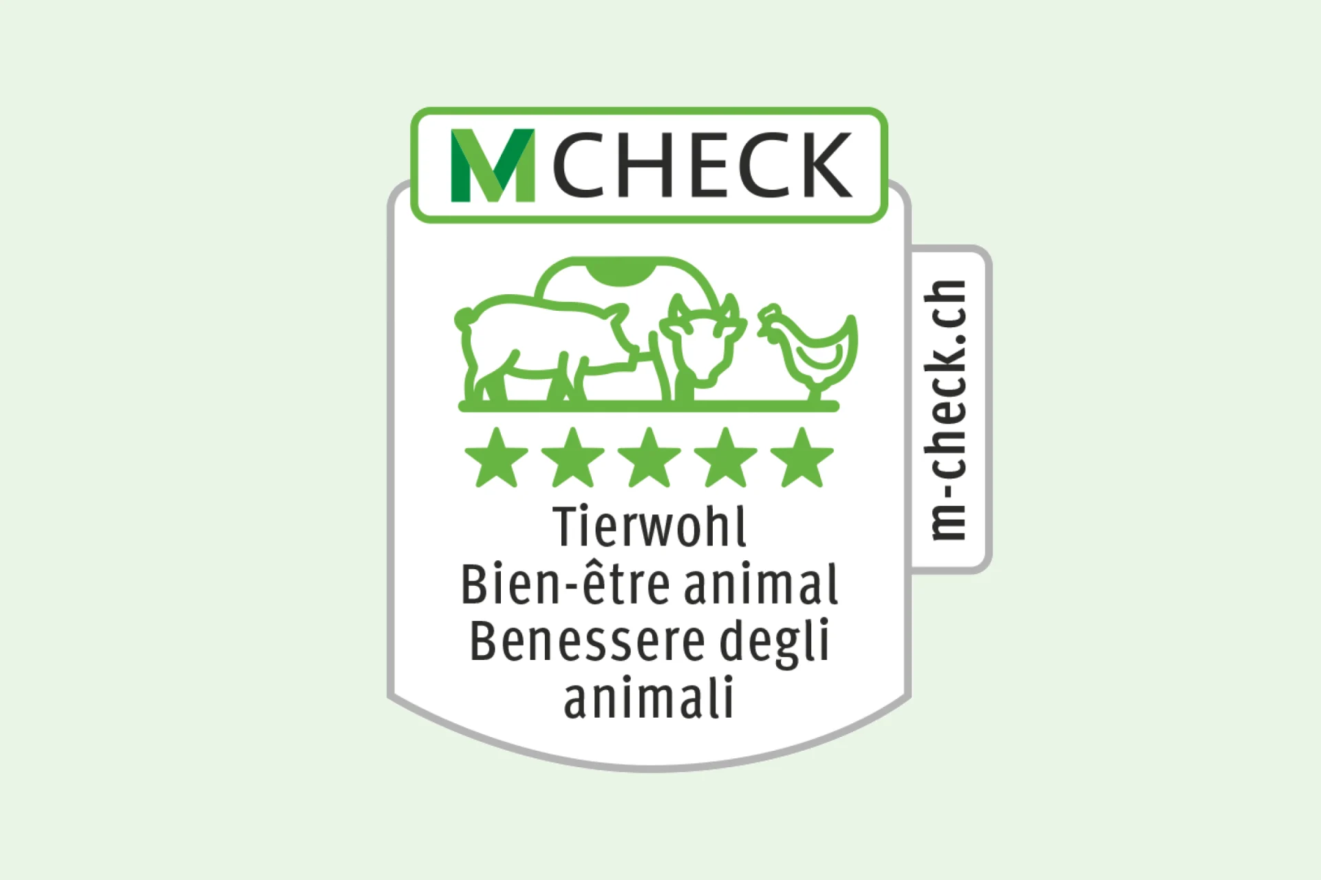 Graphique M-Check sur le bien-être animal avec cinq étoiles.
